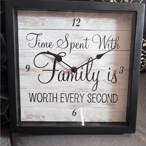 Black Framed 'Time Spent With Family' Wall Clock Sign